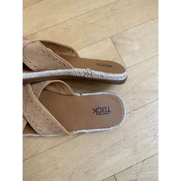Nordstrom Rack "Phoebe" BNWOT espadrille slide sandal size 6.5 NEW tan studded - Picture 7 of 8